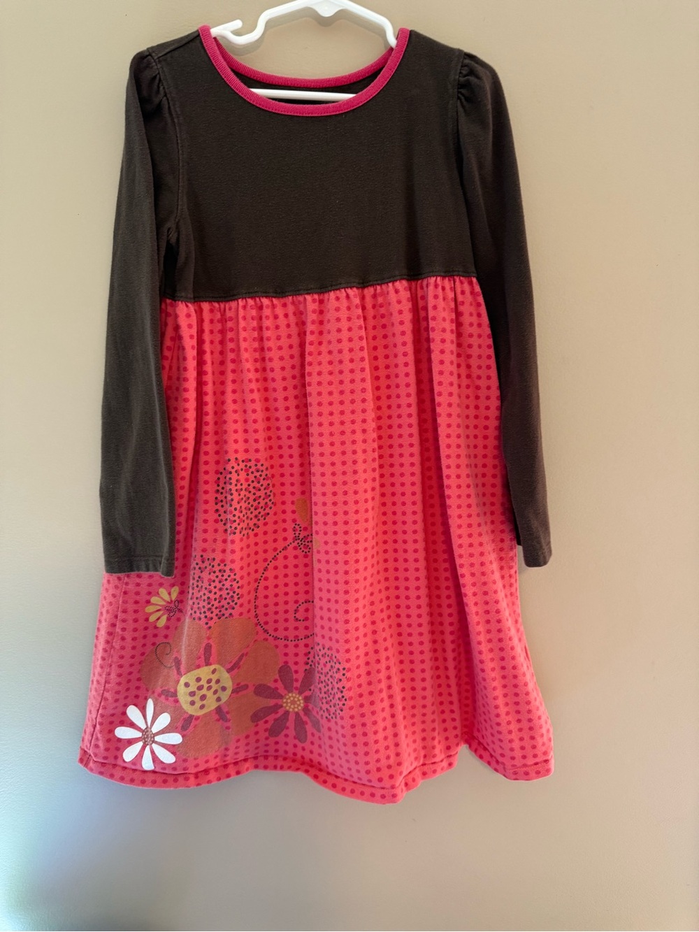 L.L. Bean Brown and Pink Floral Long-Sleeve Girls Dress